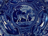 Blue Staffordshire Transfer Quadruped Plate with Spotted Dog 6 1/8”