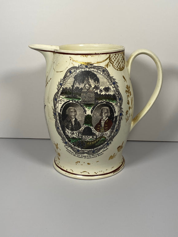 Staffordshire Creamware Liverpool Pitcher Polychrome U.S. Ship Proscribed Patriots