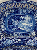 Staffordshire Blue Transfer Reticulated Basket and Tray Sheltered Pheasants A