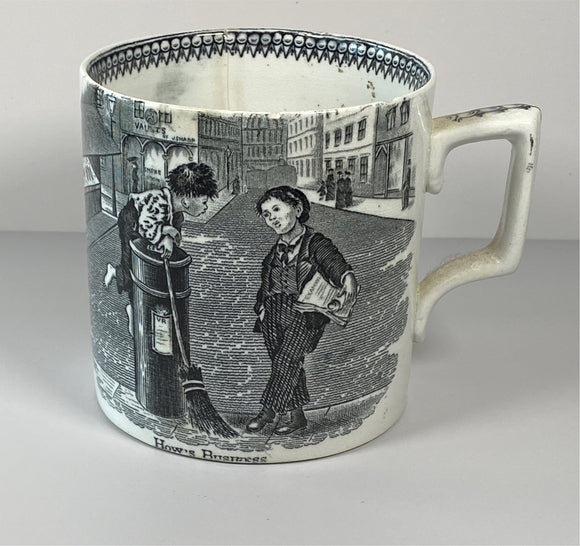 Staffordshire Transfer Large Child’s Mug “Slack” and “How’s Business” BB#103