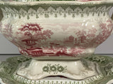 Staffordshire 2 Color Transfer Gravy Tureen Tray and Ladle Canova Pattern