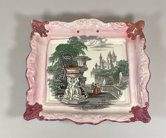 Staffordshire Sunderland Lusterware Wall Plaque Buildings Flowers Urns
