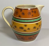 Large Staffordshire Mochaware Mocha Seaweed Pitcher Coggled Bands