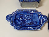 Staffordshire Dark Blue Gravy Tureen and Tray Wilkie Pattern