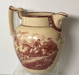 Staffordshire Dated Pitcher 1819 Dogs Horse Rabbit Hunting Transfer Bacchus Spout
