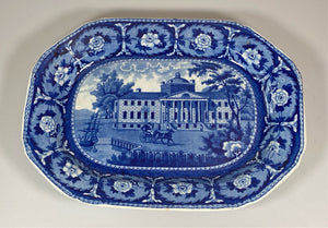 Historical Staffordshire Blue Platter Hospital Boston By Ridgway