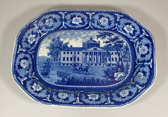 Historical Staffordshire Blue Platter Hospital Boston By Ridgway