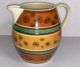 Large Staffordshire Mochaware Mocha Seaweed Pitcher Coggled Bands