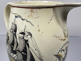 Staffordshire Creamware Liverpool Pitcher Polychrome U.S. Ship Proscribed Patriots