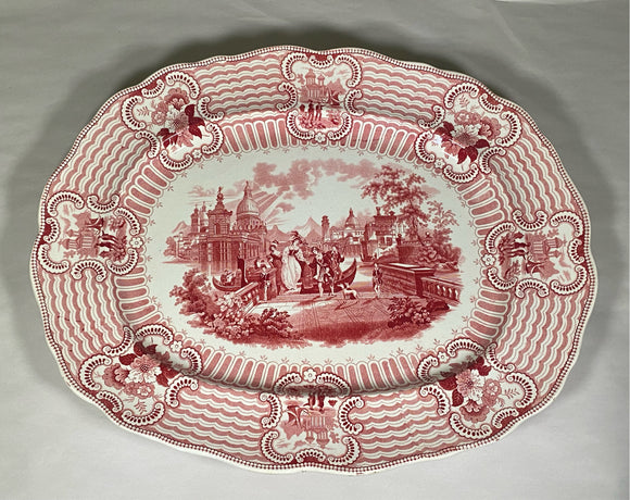 Staffordshire Pink Transferware Platter Bologna Pattern Gondola