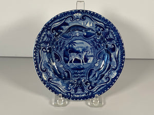 Blue Staffordshire Transfer Plate With Spotted Dog 5 5/8” CB