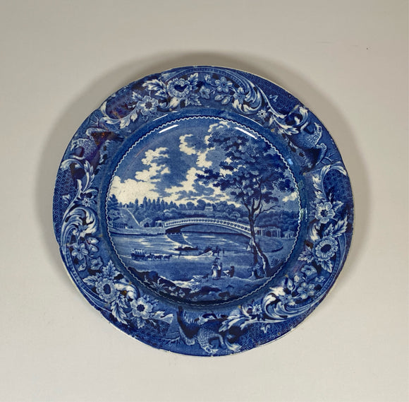 Historical Staffordshire Blue Upper Ferry Bridge over River Schuylkill Plate