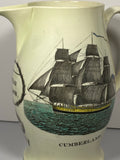 Staffordshire Creamware Liverpool Pitcher Polychrome Ship Cumberland Farmers Arms Eagle Shield