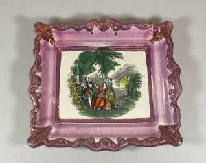 Staffordshire Sunderland Lusterware Wall Plaque Polychrome Transfer Man Under Tree with Women