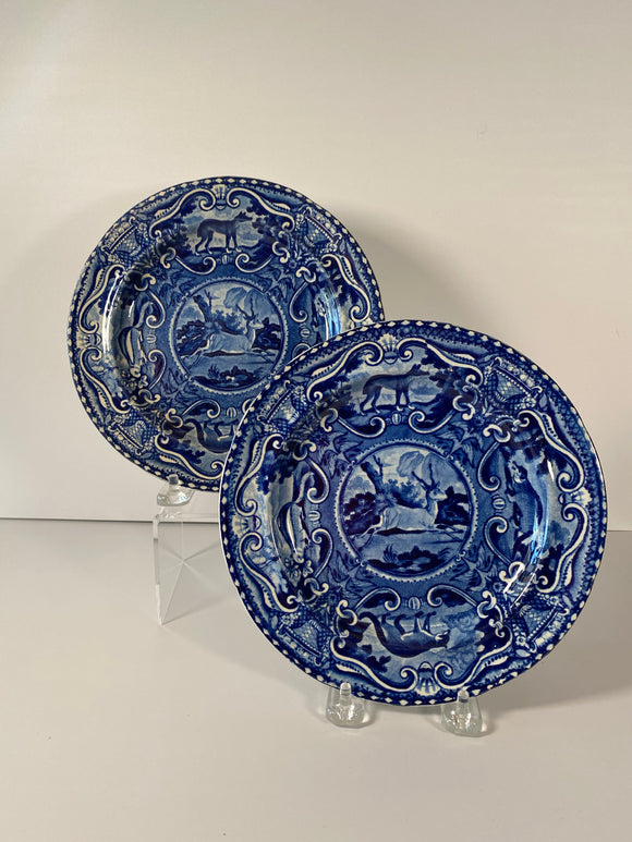 Staffordshire Blue Transfer Quadruped Plate with Antelope CB