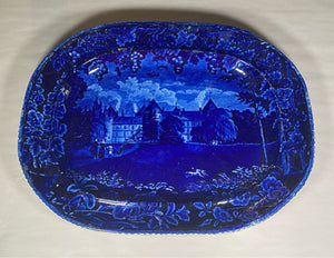 Historical Staffordshire Blue Platter View of La Grange Lafayette’s Residence