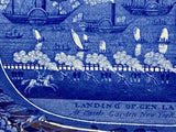 Historical Staffordshire Blue Platter Landing of Lafayette Castle Gardens CAB