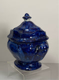 Historical Staffordshire Dark Blue Sugar Bowl In Harp Pattern
