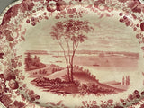 Historical Staffordshire Pink Transfer Platter Bay Of New York From Staten Island