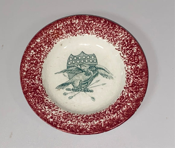 Historical Staffordshire Red Spatterware Eagle and Shield Cup Plate RC