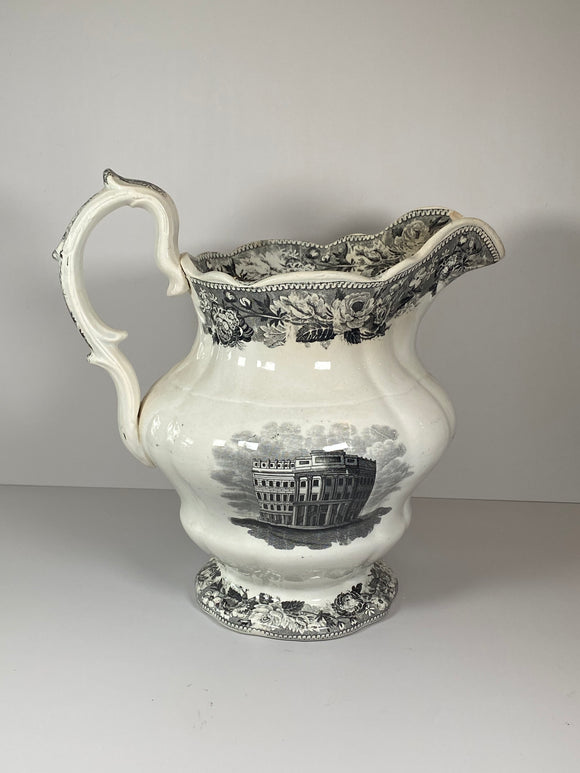 Historical Staffordshire Black Pitcher Albany City Hall Thorpes Sprague