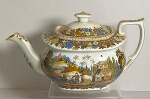 Staffordshire Salopian Pearlware Teapot With Oriental Pagoda Scene