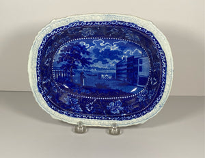 Historical Staffordshire Blue Vegetable Dish Brooklyn Ferry New York KO