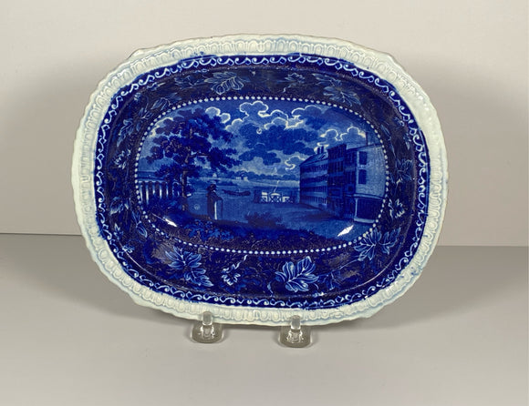 Historical Staffordshire Blue Vegetable Dish Brooklyn Ferry New York KO
