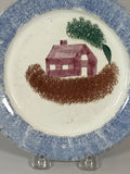 Staffordshire Spatterware Blue Schoolhouse Pattern