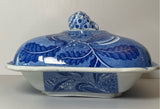 Historical Staffordshire Blue Covered Vegetable Dish Shipping Series Ships Shells