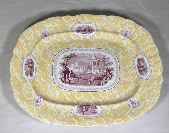 Staffordshire 2 Color Transfer Bi Color Platter Yellow Purple Temple