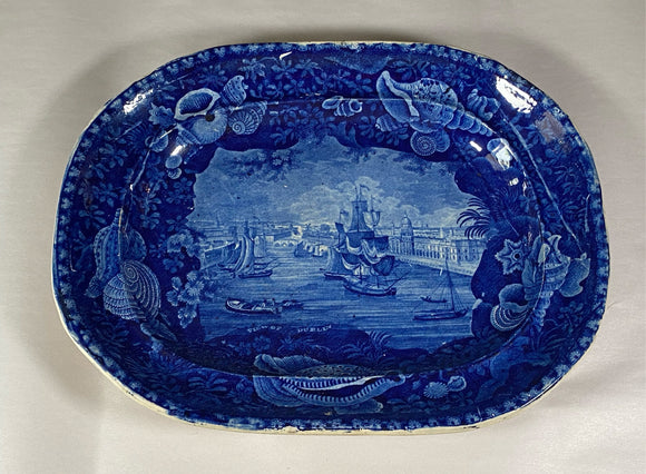 Historical Staffordshire Blue Platter View of Dublin By Wood