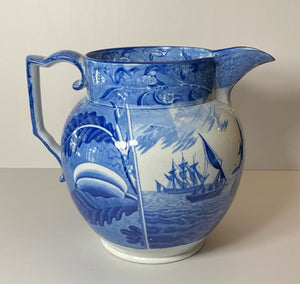 Historical Staffordshire Blue Shipping Series Large Pitcher Ships Shells