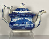 Historical Staffordshire Dark Blue Teapot Wadsworth Tower Connecticut