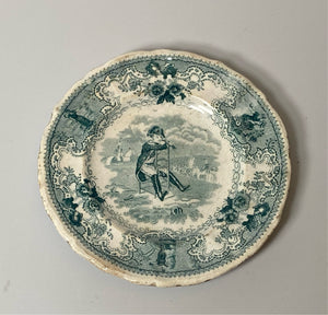 Historical Staffordshire Green Transfer Napoleon Pattern Cup Plate
