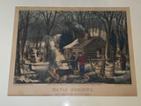 Original Currier & Ives Print Maple Sugaring Early Spring Old/New 50