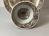 Historical Staffordshire Brown Transfer Cup and Saucer Eagle Shield on Shell