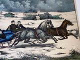 Original Currier & Ives Print The Sleigh Race #90 New Best 50