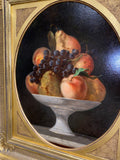 Mid 19th Century American Antique Oil On Board Painting Still Life Fruit Compote