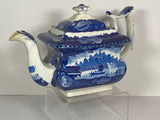 Historical Staffordshire Dark Blue Teapot Wadsworth Tower Connecticut