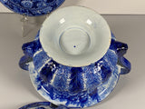 Staffordshire Blue Transfer Gravy Tureen and Tray English View Adams