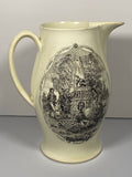 Staffordshire Creamware Liverpool Pitcher Polychrome U.S. Ship Nabby Washington Memorial with Chain of States