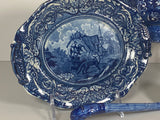 Staffordshire Blue Transfer Gravy Tureen Quadruped With Dog CB