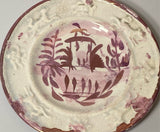 Staffordshire Pink Luster House Pattern Cup Plate Embossed Animal