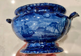 Historical Staffordshire Blue Gravy Tureen and Tray Marine View Chiswick Thames CAB