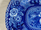 Historical Staffordshire Dark Blue Fruit And Floral Mellon Platter