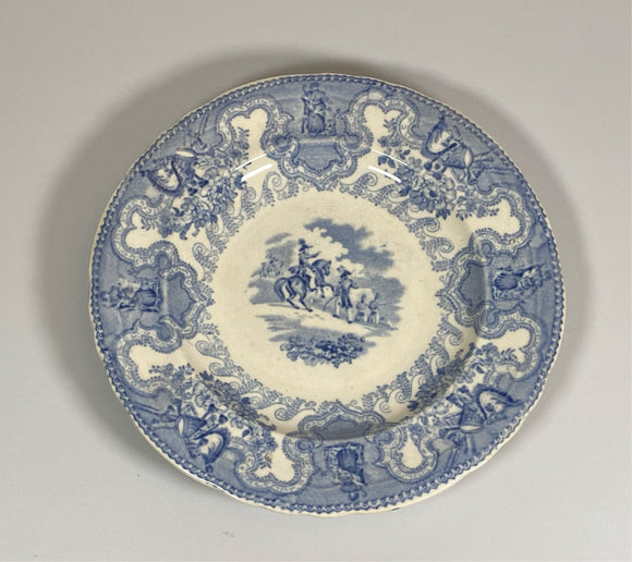 Historical Staffordshire Blue Texian Campaign Plate Soldier On Horseback