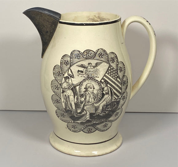 Historical Staffordshire Creamware Liverpool Pitcher Rare Washington Ca 1790