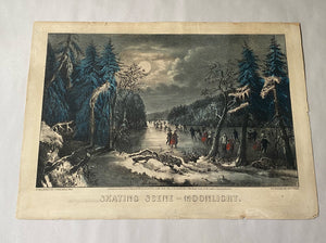 Original Currier & Ives Print Skating Scene Moonlight New Best 50 Small Folio