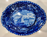 Historical Staffordshire Blue Gravy Tureen and Tray Marine View Chiswick Thames CAB